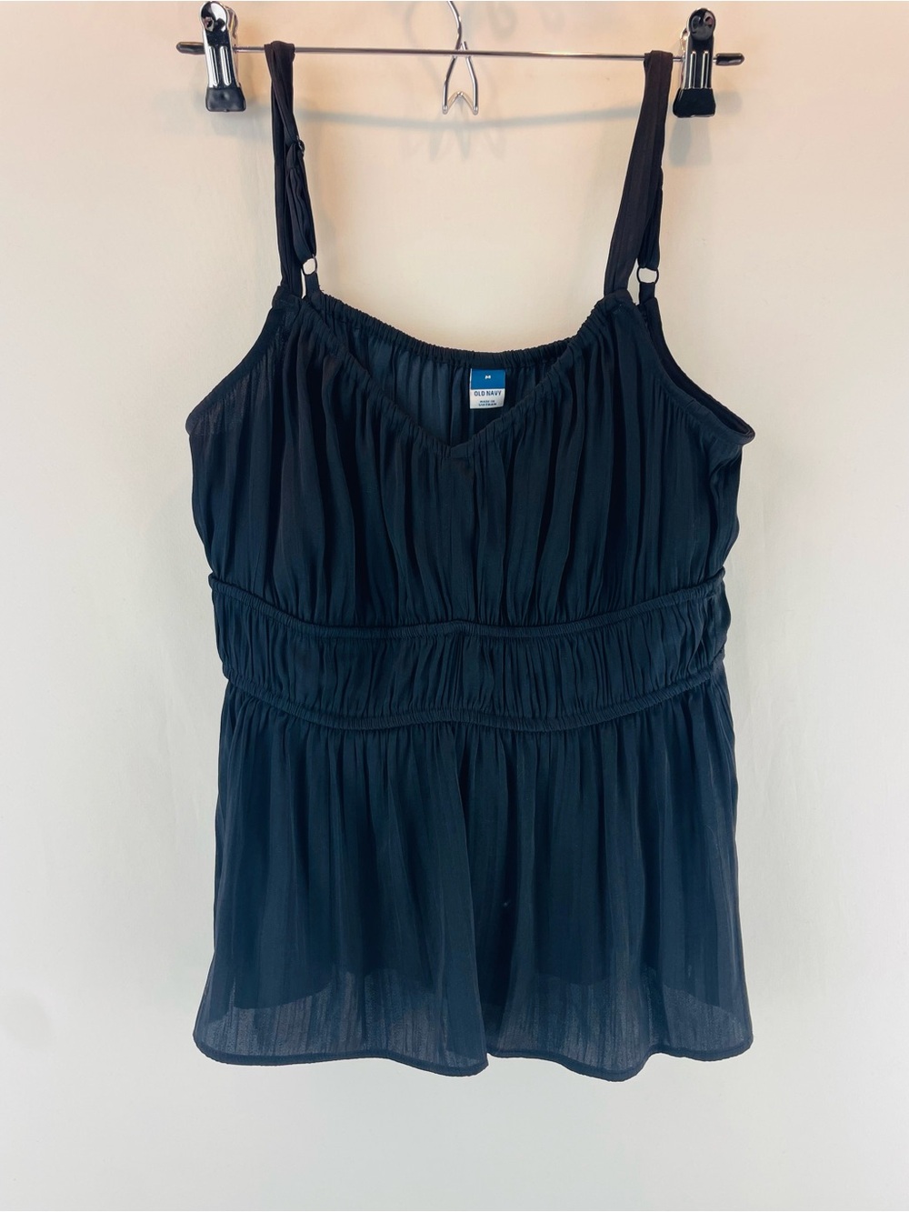 Old Navy Black Smocked Waist Camisole Top, Medium